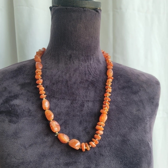 Vintage Women's Gorgeous Orange Stone Gold Layered Bead Necklace 25" - Picture 1 of 10